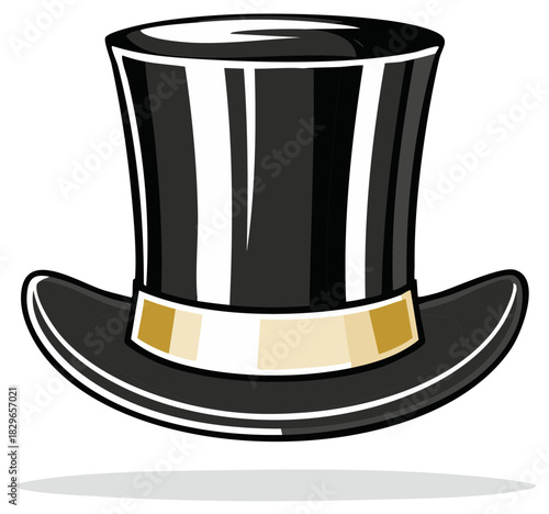Black Top Hat Illustration with Ribbon, Stylish Formal Headdress for Magicians and Formal Occasions