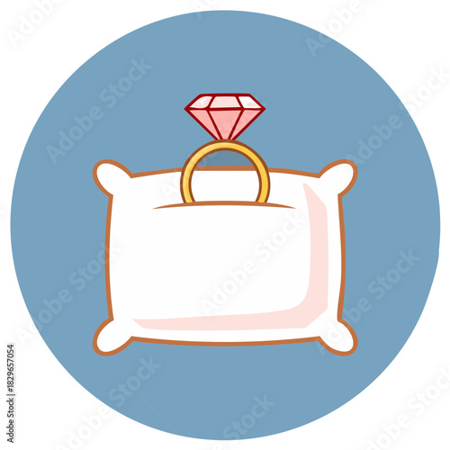 Diamond ring on a fluffy white pillow icon for proposals and engagements
