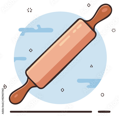 Classic wooden rolling pin kitchen utensil for baking dough and pastry making