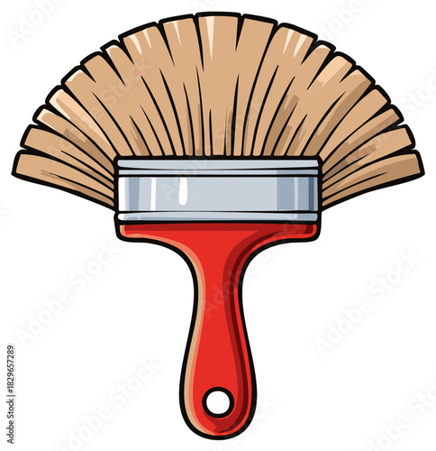 Illustration of a paint brush with a red handle and beige bristles