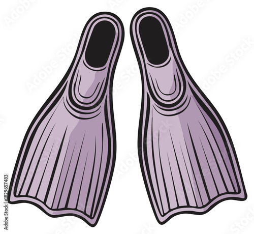 Purple diving flippers vector illustration for swimming water sports and summer vacation