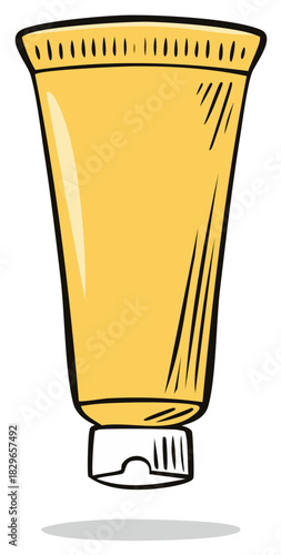 Yellow squeeze tube with a flip-top cap and sketched lines
