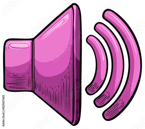 Vibrant Pink Loudspeaker Icon Emitting Dynamic Sound Waves Graphic
