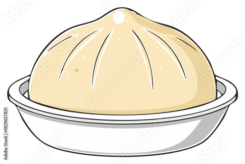 Tasty Asian steamed bun or dumpling served in a simple white ceramic bowl illustration