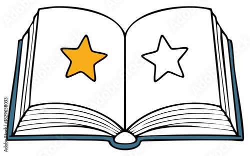 Open book with a solid golden star and an outlined star representing decision or comparison