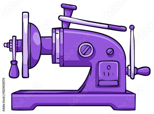 Cartoon style purple vintage mechanical pencil sharpener stationery equipment art