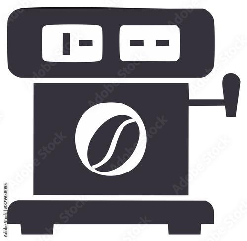 Modern coffee bean grinder with controls and classic coffee bean symbol illustration