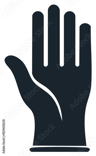 Simple dark blue glove icon with five fingers outstretched against a white background