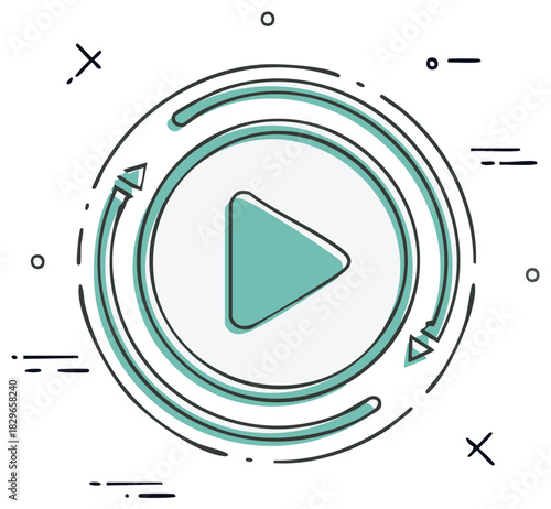Modern digital play button icon with circular arrows indicating playback and repeat motion