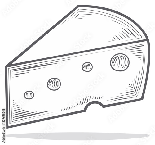 Illustration of a wedge of cheese with holes and a shadow, a food item