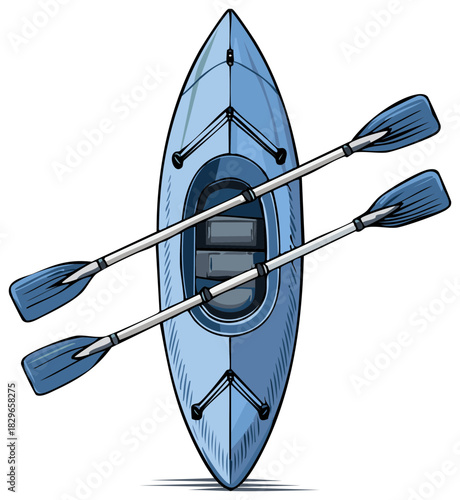 Illustration of a Light Blue Kayak with Two Paddles for Outdoor Water Activities and Recreation