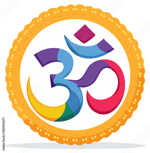 Colorful Om Symbol Illustration in Decorative Frame