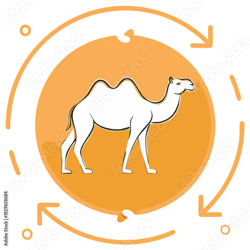 Stylized Camel Silhouette within Circular Design with Arrows