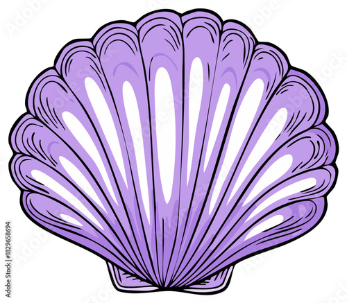 Vibrant Purple Scallop Seashell Illustration Isolated Graphic Design Element Vector Art