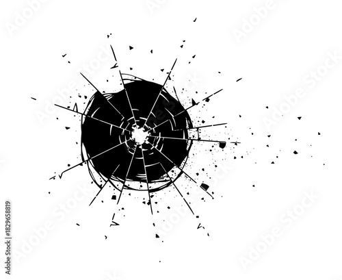 The silhouette of broken glass or a bullet hole in glass