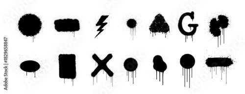 Set of spray paint splatter silhouettes with shapes