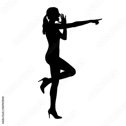 Woman shouting and pointing silhouette in high heel pose