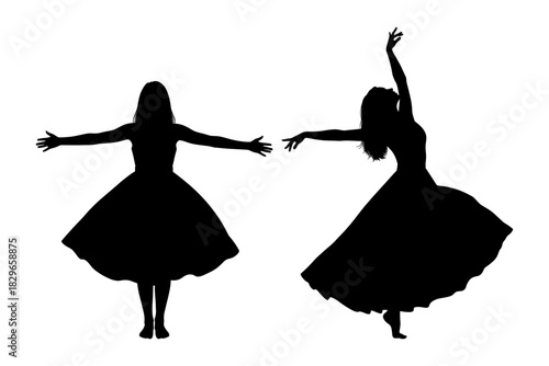 Silhouettes of women dancing in flowing dresses