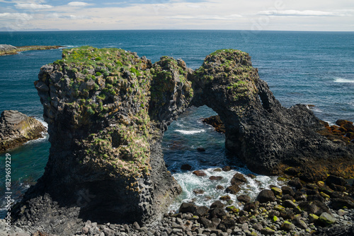 Basalt formations at the coastline between Arnarstapi and Hellnar in Iceland