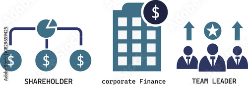 Shareholder Structure and Team Leader Business Management Icon Set
