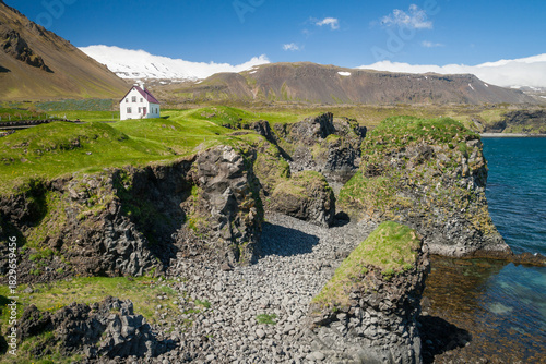 Fishing village Arnarstapi in western Iceland in summer