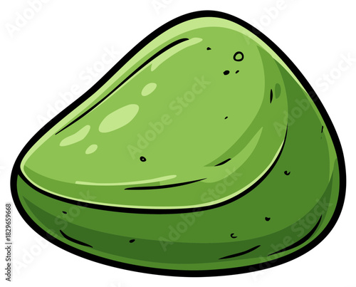 Bright green smooth polished stone or cartoon gemstone illustration