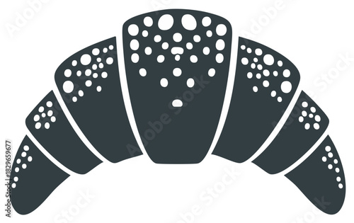 Stylized dark gray croissant icon with white dots representing sugar or texture on a white background