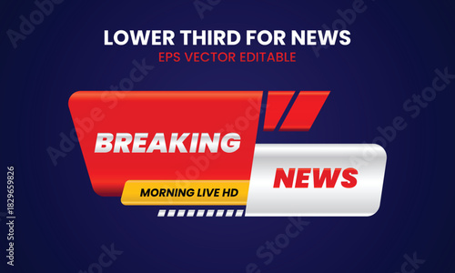 Lower third tv header, headline and news bars. Vector modern colorful red blue white. video title or television news bar isolated template.