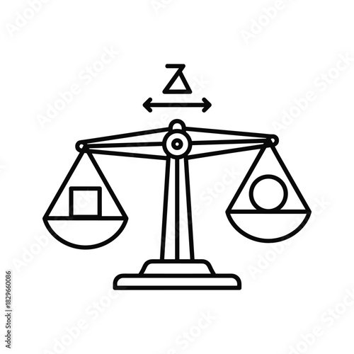 Line art icon of a balance scale comparing a square and a circle with a delta symbol indicating change or difference
