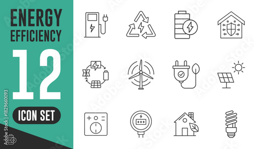 Energy Efficiency line icons set. Vector illustration in modern thin line style of ecology related icons. energy saving light bulb, sustainability, electricity