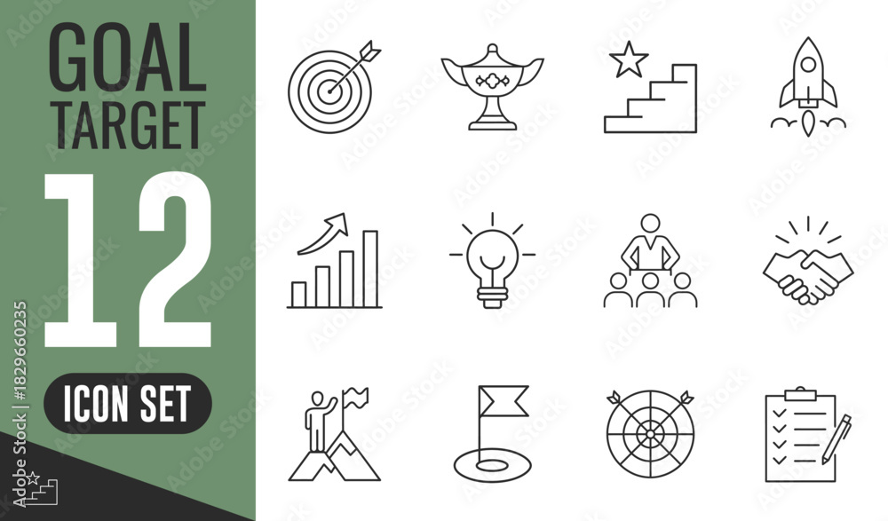 © ZONE M17 - Goal Target line icons set. Vector illustration in modern thin line style of success related icons: mission, winner, achievement, bulb, trophy, target © ZONE M17 - Goal Target line icons set. Vector illustration in modern thin line style of success related icons: mission, winner, achievement, bulb, trophy, target