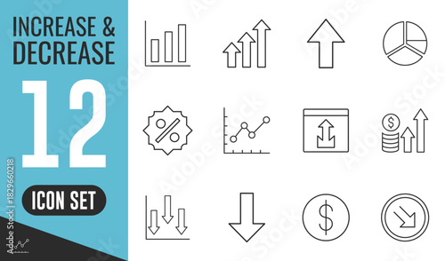Increase and Decrease line icons set. Vector illustration in modern thin line style of profit related icons: chart, graph, arrow, up, down