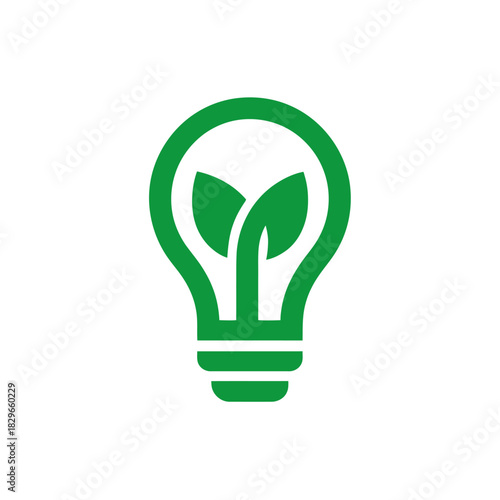 Green energy light bulb icon with sprouting plant, symbolizing eco-friendly innovation, sustainability, and renewable power