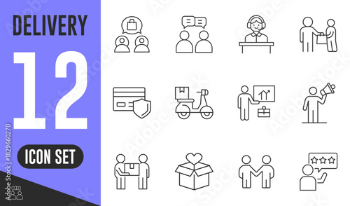 Delivery icons set. Vector illustration in modern thin line style of moving service icons, delivery, date, courier, warehouse, delivery man, customer, delivery box