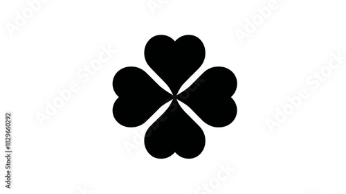 Black heart four-leaf clover symbol on white background, an icon representing good luck, fortune, and St. Patrick's Day.