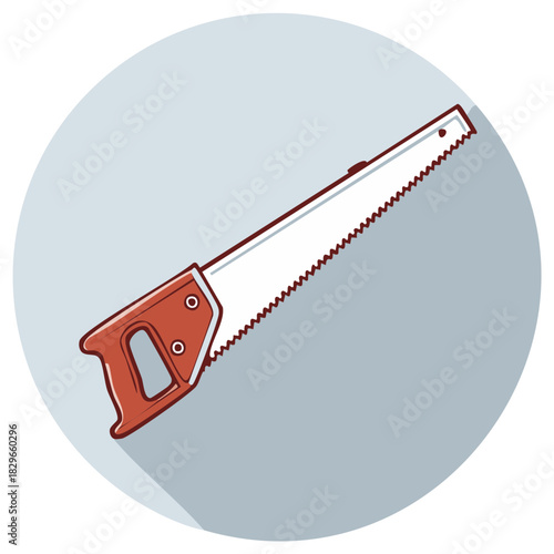 Hand saw on a circle background illustration.