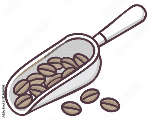 Vector illustration of a measuring scoop filled with whole roasted coffee beans