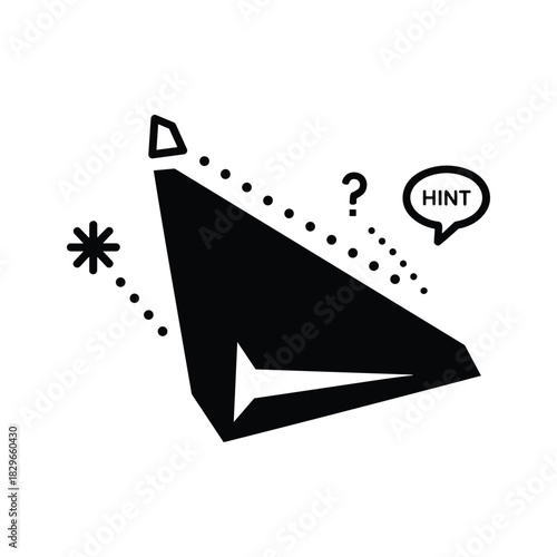 Black and white illustration of a hint with a question mark on