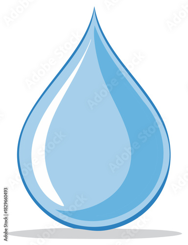 Single blue water drop illustration with subtle shadow on light background, vector illustration