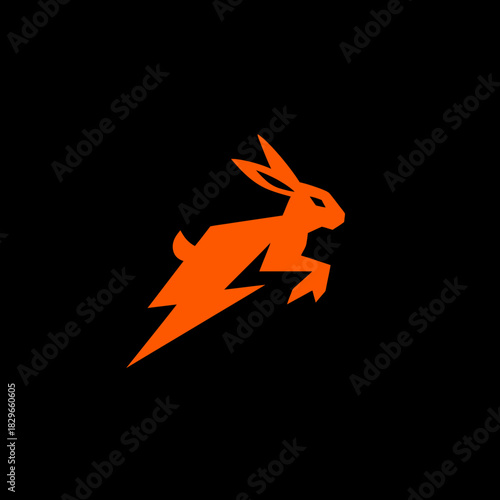 Dynamic orange rabbit logo icon with lightning bolt, symbolizing speed, energy, and agility. Modern graphic design on black background.