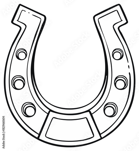 Classic horseshoe good luck charm symbol black and white line art illustration