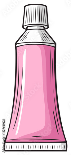 Cartoon illustration of a blank pink tube for cosmetics cream or paint
