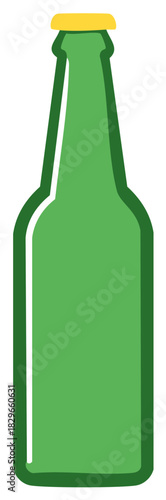 Isolated Green Glass Bottle with Yellow Cap, Refreshment Drink Container