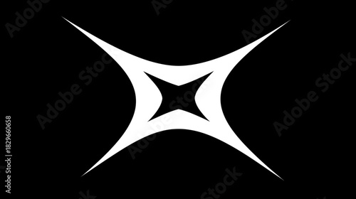 Abstract white star shape design on black background, modern dynamic graphic element, clean geometric symbol illustration