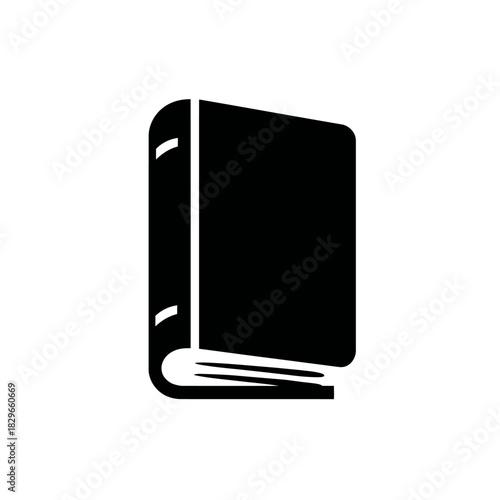 Simple black book icon silhouette. Closed textbook symbol for education, knowledge, learning, literature, and reading.