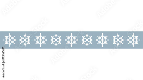 A horizontal banner with a repeating pattern of white snowflakes on a light blue gray background color