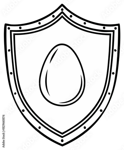 Shield emblem with egg symbol in the middle for concept of security, defence, and protection