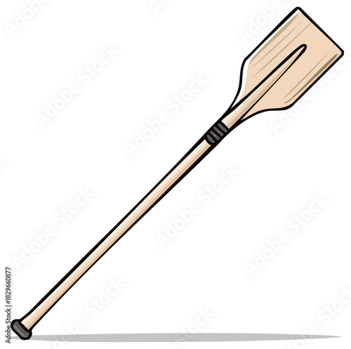 Isolated single paddle illustration depicting nautical rowing adventure and canoeing journey concept