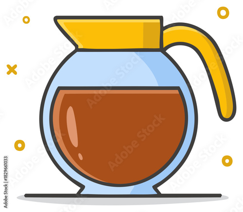 Cartoon style coffee pot with fresh brewed coffee.