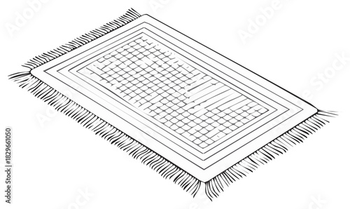 Prayer Rug Illustration with Fringes and Geometric Pattern